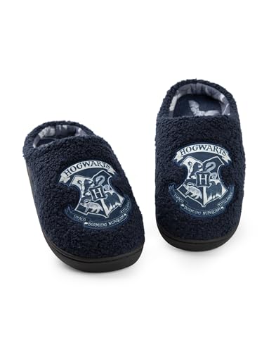 Harry Potter Damen Hausschuhe | Hogwarts-Emblem-Logo-Pelzpantoletten für Damen in Blau | Schule der Hexerei und Zauberei Slip-On-Hausschuhe für Erwachsene und Jugendliche von Harry Potter