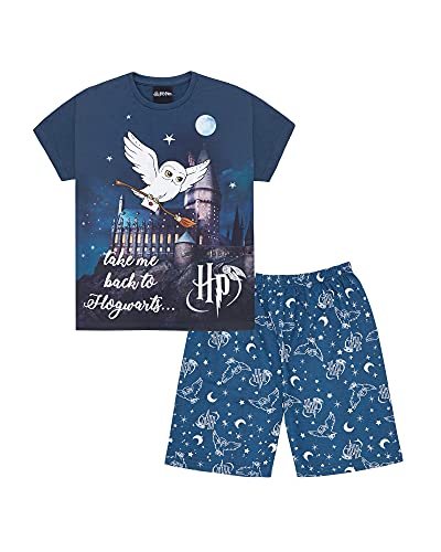 Harry Potter Damen Schlafanzug Hedwig Take Me Back to Hogwarts Kurzes Pyjama-Set, blau, 10-12 von Harry Potter