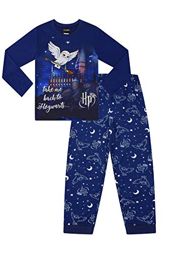 Harry Potter Damen Schlafanzug Hedwig Take Me Back to Hogwarts Langes Pyjama-Set, blau, 8-10 von Harry Potter