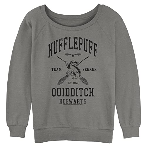 Harry Potter Damen and The Deathly Hallows Hufflepuff Quidditch Seeker Invert Junior Raglan-Pullover mit Coverstitch Fleece, Grau meliert, Groß von Harry Potter