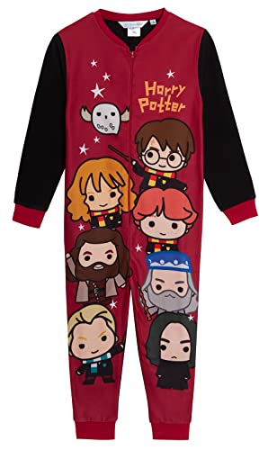 Harry Potter Einteiler für Kinder, Jungen, Schlafanzug, Mädchen, Unisex, Hogwarts-Charms, Chibi-Fleece, Nachtwäsche, rot, 104 von Harry Potter