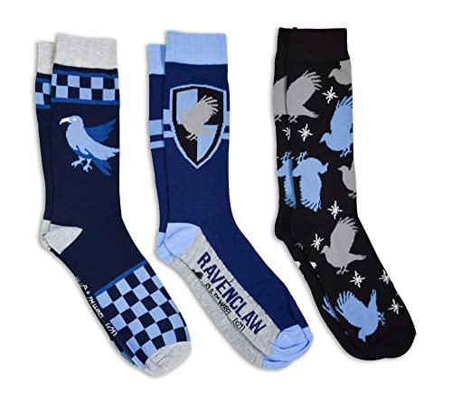 Harry Potter Gryffindor Ravenclaw Slytherin Hufflepuff House Herren Crew-Socken 3 Paar Pack, blau, Large von Harry Potter