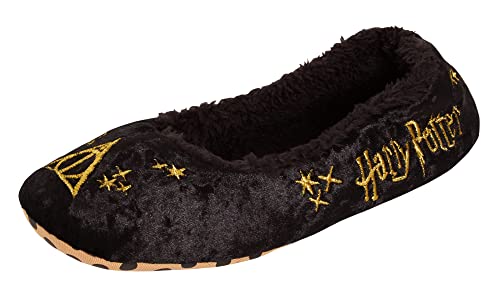 Harry Potter Hausschuhe für Damen und Mädchen, Heiligtümer des Todes, zum Reinschlüpfen, Ballett-Pumps, Hausschuhe, Schwarz , 36 EU von Harry Potter