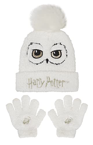 Harry Potter Hedwig Bommelmütze & Handschuhe für Kinder, 2-teilig, flauschig, weiße Eule, Wintersets, weiß, 3-5 Jahre von Harry Potter