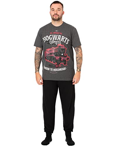 Harry Potter Herren Pyjama | Grau/Schwarz Lounge Hose und T-Shirt PJ Set | Hogwarts Express | Nachtwäsche Geschenke für Ihn Fanartikel von Harry Potter