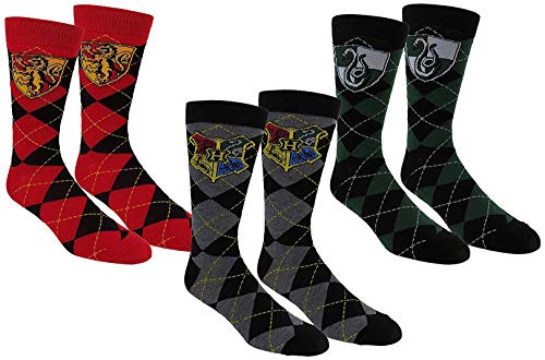 Harry Potter Herren Slytherin & Gryffindor Crew-Socken, 3er-Pack, Schwarz/Rot/Grün, Einheitsgröße 38-47 (Schuhgrößen 39-47) von Harry Potter