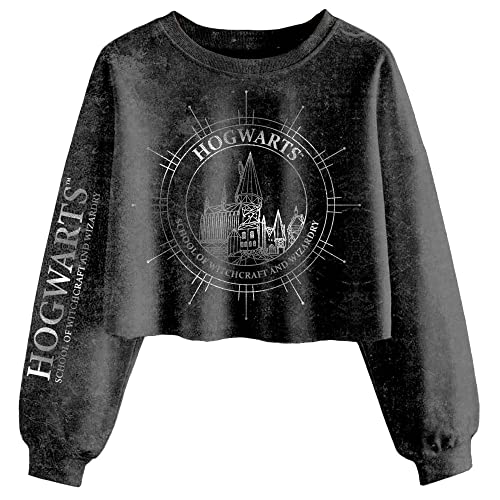 Harry Potter Hogwarts Constellation Damen Acid Washed Cropped Sweatshirt, Schwarz, 42 von Heroes Inc