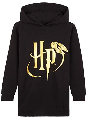 Harry Potter Pullover Mädchen Hoodie Sweatshirt Teenager (Schwarz Hoodie Kleid, 9-10 Jahre) von Harry Potter