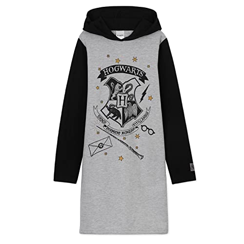 Harry Potter Hoodie Kleid, Oversized Hoodie Mädchen Lang, Sweatkleid Mädchen für Kinder und Teenager, Hogwarts Pullover Kleid (Grau/Schwarz, 13-14 Jahre) von Harry Potter