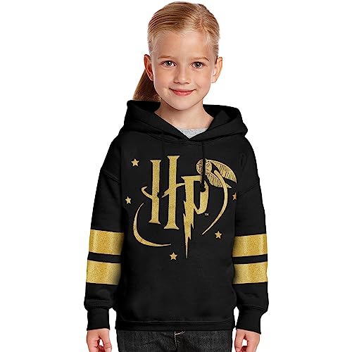 Harry Potter Kapuzenpullover Kinder Mädchen Hoodie Teenager Kapuzenpullover Crewneck Sweatshirt Mädchen Pullover 5-14 Jahre Offiziell Merchandise (Schwarz/HP mit Kapuze, 13-14 Jahre) von Harry Potter