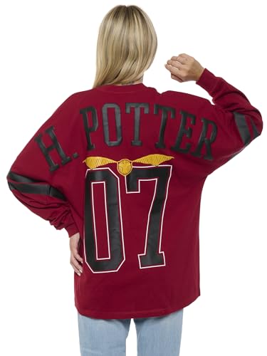 Harry Potter Jersey Damen Übergroße Quidditch Drop Shoulder Langarm, Dunkelrot, Mittel von Harry Potter