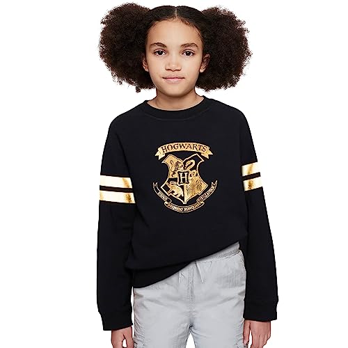 Harry Potter Kapuzenpullover Kinder Mädchen Hoodie Teenager Kapuzenpullover Crewneck Sweatshirt Mädchen Pullover 5-14 Jahre Offiziell Merchandise (Schwarz Rundhalsausschnitt, 13-14 Jahre) von Harry Potter