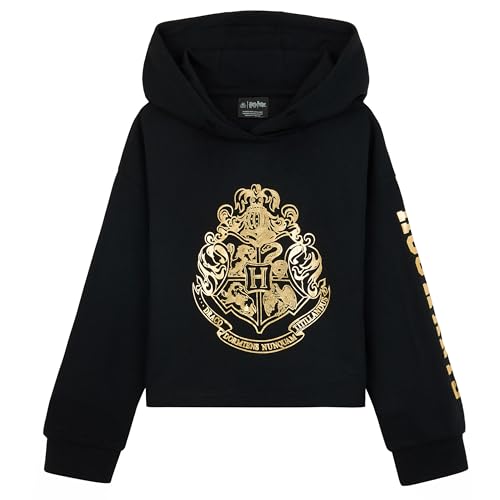 Harry Potter Mädchen Hoodie, Weicher und Bequemer Hogwarts Kapuzenpullover - Geschenke für Mädchen (Schwarz/Gold Kurz, 11-12 Jahre) von Harry Potter