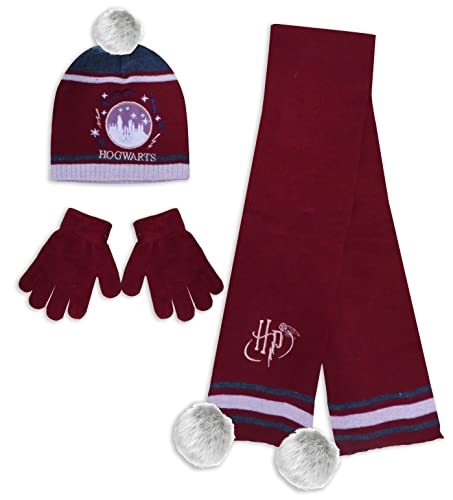 Harry Potter Kids Hat, Scarf & Gloves Winter Set - Hogwarts Castle - Red - 6-9 Years von Harry Potter