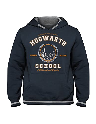 Harry Potter Kids - Hogwarts School Unisex Kapuzenpullover Navy 140 von cotton division