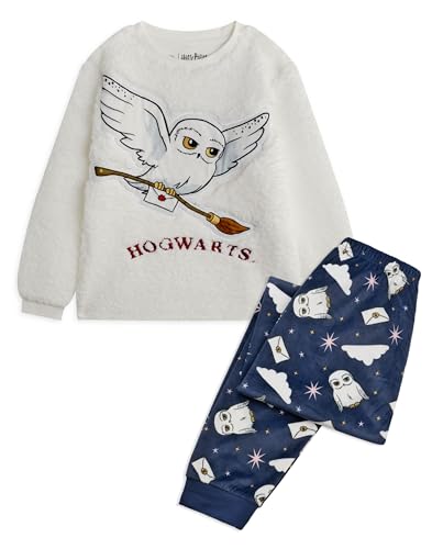 Harry Potter Kinder-Pyjama-Set | Hogwarts Hedwig Langarm-Sherpa-Fleece-Oberteil und durchgehend Bedruckte Loungewear-Hose | Komplettes passendes Nachtwäsche-Paket | Movie Magic Merchandise von Harry Potter