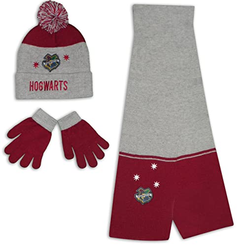 Harry Potter Kinder Wintermütze Schal und Handschuhe Set, Grey, 6-8 Jahre von Harry Potter