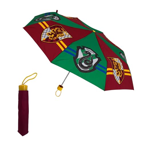 Harry Potter Kompakter Faltschirm, Kinderschirm, Hochfeste Struktur, Klassischer Regenschirm Hogwarts Design Gryffindor und Slytherin von Harry Potter