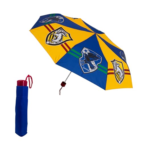 Harry Potter Kompakter Faltschirm, Kinderschirm, Hochfeste Struktur, Klassischer Regenschirm Hogwarts Design Hufflepuff und Ravenclaw von Harry Potter