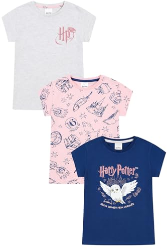 Harry Potter Mädchen 3er-Pack Kinder-T-Shirts, Multipack, mehrfarbig, 9-10 Jahre von Harry Potter