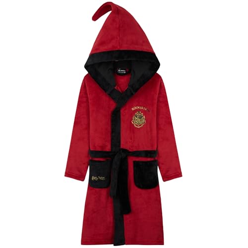 Harry Potter Mädchen Fleece Bademantel mit Kapuze, Taschen & Gürtel - kuscheliger Morgenmantel (Rot/Schwarz, 13-14 Jahre) von Harry Potter