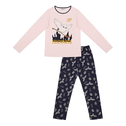 Harry Potter Mädchen Pyjama lang Schlafanzug (Rosa-Grau, 128) von Harry Potter