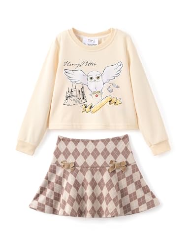 Harry Potter Mädchenkleidung Gryffindor Hogwarts Hedwig Eule Sweatshirts und karierter Rock Kleidungssets Outfits Rot für Geburtstag, Khaki, 7-8 Jahre von Harry Potter