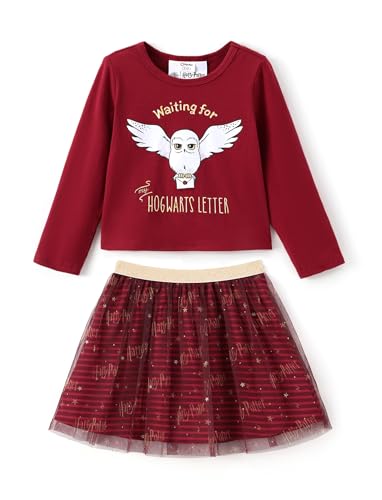 Harry Potter Mädchenkleidung Gryffindor Hogwarts Hedwig Eule Sweatshirts und karierter Rock Kleidungssets Outfits Rot für Geburtstag, Weinrot, 9-10 Jahre von Harry Potter