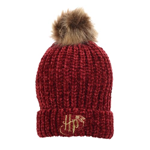 Harry Potter Mütze, Wintermütze für Kinder und Jugendliche, Pompom Hogwarts Hut, Winteraccessoires, Geschenk für Jungen Mädchen und Jugendliche – Rot von Harry Potter