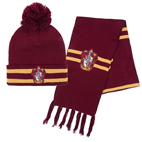 Harry Potter Mütze und Schal, Winter-Set für Kinder und Jugendliche, Hogwarts Mütze und Schal, Gryffindor Mütze und Schal, Winter-Accessoires - Rot von Harry Potter