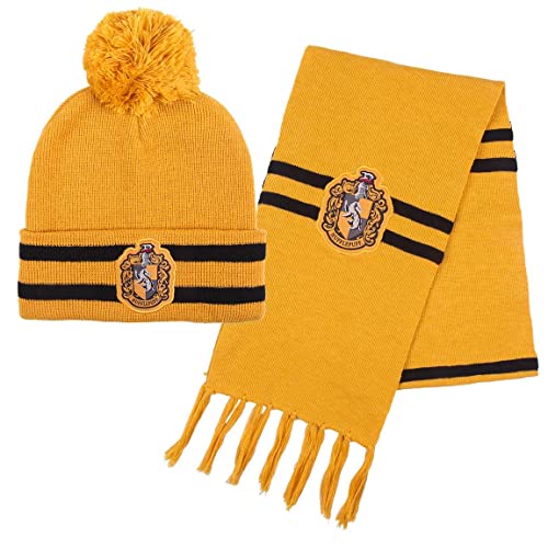 Harry Potter Mütze und Schal, Winter-Set für Kinder und Jugendliche, Hogwarts, Hufflepuff, Winter-Accessoires - Gelb von Harry Potter