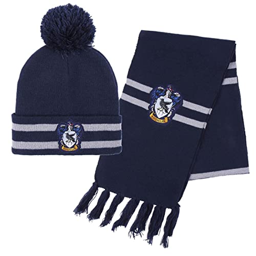 Harry Potter Mütze und Schal, Winter-Set für Kinder und Jugendliche, Hogwarts Mütze und Schal, Ravenclaw Mütze und Schal, Winter-Accessoires - Blau von Harry Potter