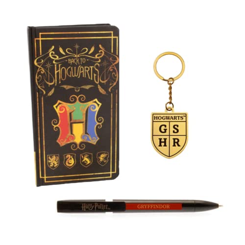 Harry Potter Notizbuch mit Stift und Schlüsselanhänger, Notizbuch im Hogwarts Design, Inkl. Stift, Schlüsselanhänger und Notizblock, Hogwarts Geschenk Set von Harry Potter