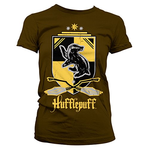 Harry Potter Offizielles Lizenzprodukt Hufflepuff Damen T-Shirt (Braun), Small von Harry Potter