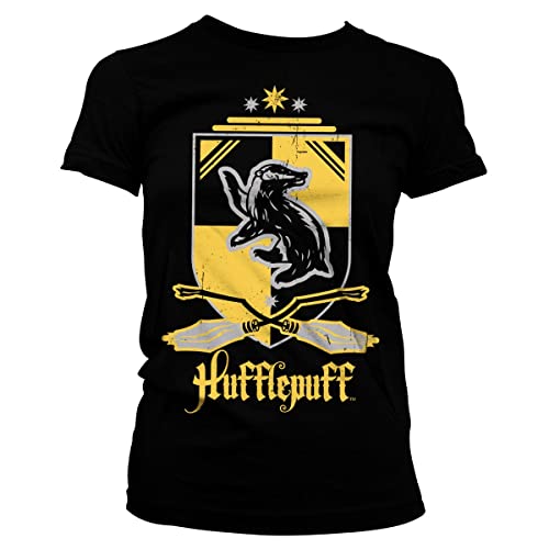 Harry Potter Offizielles Lizenzprodukt Hufflepuff Damen T-Shirt (Schwarz), Large von Harry Potter