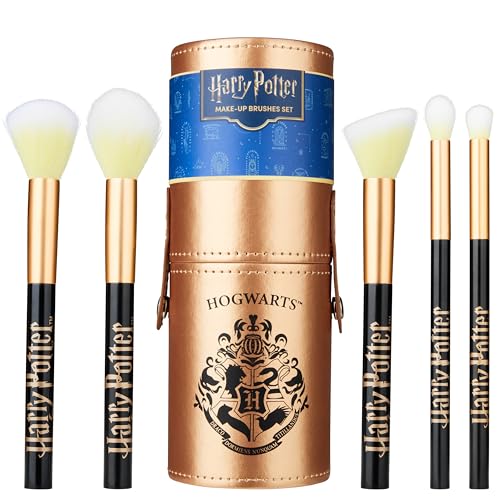 Harry Potter Pinselset Makeup, 5-Tlg. Make Up Pinsel Set mit Kunstleder-Etui für Lidschatten Rouge & Highlighter, Hogwarts Geschenke Frauen Teenager von Harry Potter