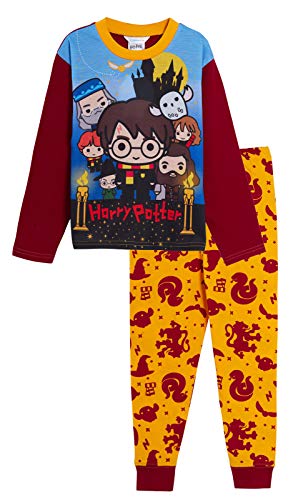 Harry Potter Schlafanzug in voller Länge für Jungen und Mädchen, Kinder, Hogwarts Gryffidor Charms Chibi Charakter Nachtwäsche, multi, 7-8 Jahre von Harry Potter