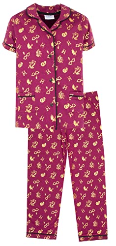 Harry Potter - Pyjama Set für Kinder, Alter 11/12 - Kurzarm-Pyjama-Oberteil & Lange Hose - 100% Baumwolle - Offizielle Merchandise - Gryffindor Rot von Harry Potter