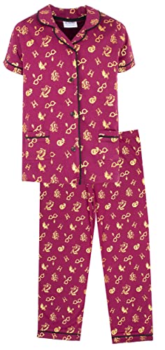 Harry Potter - Pyjama Set für Kinder, Alter 12/13 - Kurzarm-Pyjama-Oberteil & Lange Hose - 100% Baumwolle - Offizielle Merchandise - Gryffindor Rot von Harry Potter