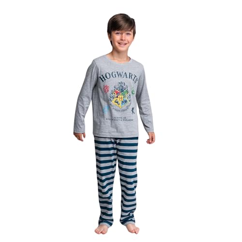 Harry Potter Pyjama für Jungen, 2-Teiliges Set mit T-Shirt und Langer Hose im Hogwarts Design, Weicher Baumwoll Pyjama, Geschenk Pyjama für Teenager (8 Jahre) von Harry Potter