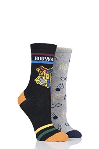 Harry Potter SOCKSHOP Damen Hogwarts und Golden Snitch Baumwolle Socken 2 Paar Packung Sortiert 36-40 von SockShop