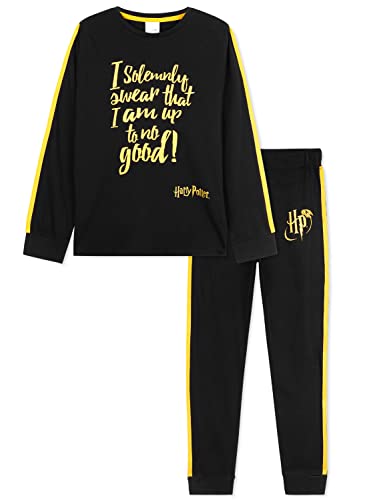 Harry Potter Schlafanzug Mädchen, Baumwolle Schlafanzüge Für Mädchen, Pyjama Hose und Shirt Set, Merchandise für Alter 9-10, Schwarz & Gold von Harry Potter