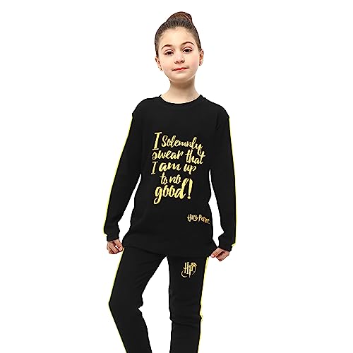 Harry Potter Schlafanzug Mädchen, Baumwolle Schlafanzüge Für Mädchen, Pyjama Hose und Shirt Set, Merchandise für Alter 11-12, Schwarz & Gold von Harry Potter