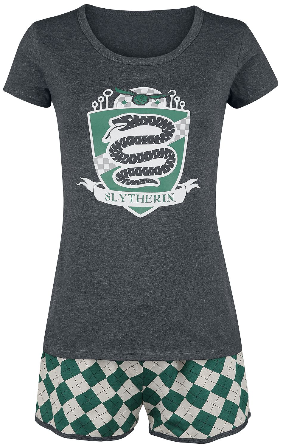 Harry Potter Schlafanzug - Slytherin Quidditch - XS bis 3XL - für Damen - Größe XS - grün/grau  - EMP exklusives Merchandise! von Harry Potter