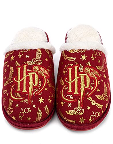 Harry Potter Hausschuhe für Mädchen | Flauschige Hausschuhe für Kinder, Merchandise-Geschenke für Sie | Magische rotgoldene Hedwig Glasses Stars Slip-on-Slipper von Harry Potter