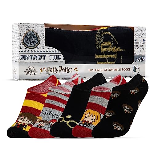 Harry Potter Sneaker Socken Damen Bunt, 5 Paar Füßlinge Damen Set, 36-40 (Schwarz/Rot) von Harry Potter