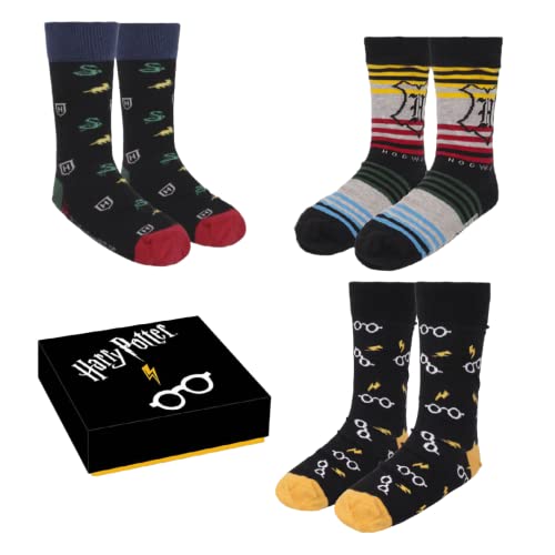 Harry Potter Socken, Hogwarts Design, 3er Pack Socken für Erwachsene und Jugendliche, Unisex Classic Socken, Größe EU 35-41 von Harry Potter