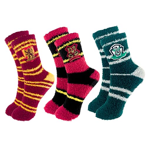 Harry Potter Socken, Hogwarts Gryffindor Slytherin Design, 3er Pack, Hausschuhsocken Erwachsene, Geschenke, Einheitsgröße EU 36 bis 40, Mehrfarbig, 2200008099 von Harry Potter