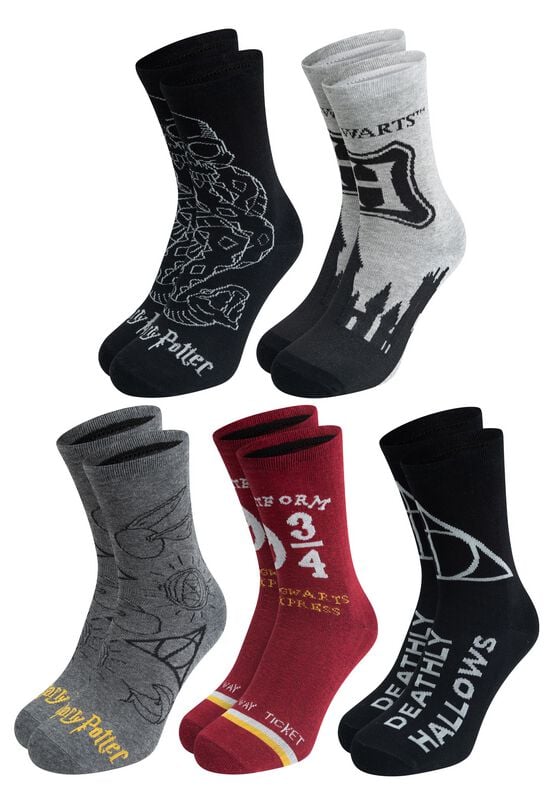 Harry Potter Socken - Harry Potter - 5er Pack Herrensocken - EU 40-45 - für Männer - Größe EU 40-45 - multicolor  - Lizenzierter Fanartikel von Harry Potter