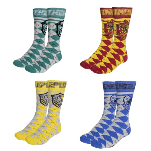 Harry Potter Socken Hogwarts Design Gryffindor Slytherin Hufflepuff Ravenclaw Erwachsene 4er Pack Socken Klassische Socken, Größen EU 35 bis 41 von Harry Potter